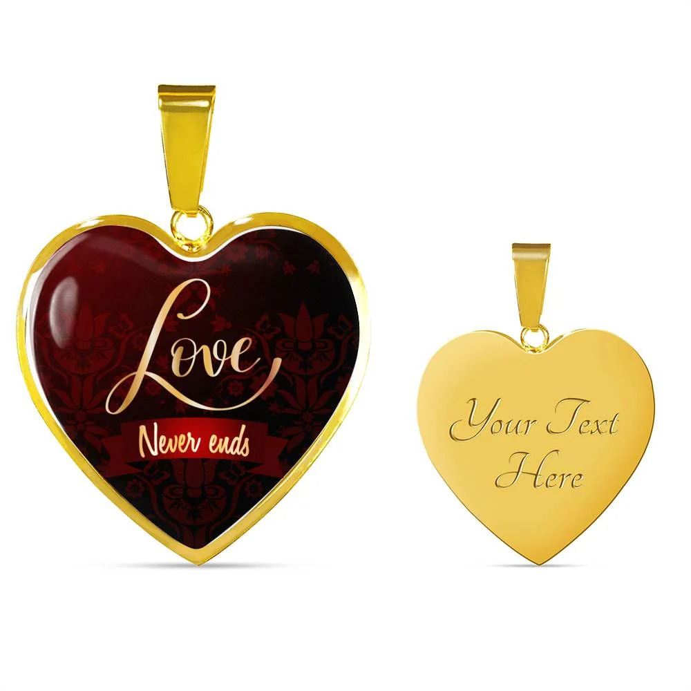Love Never Ends Necklace Personalized Engraved Gold Heart Necklace Custom Name